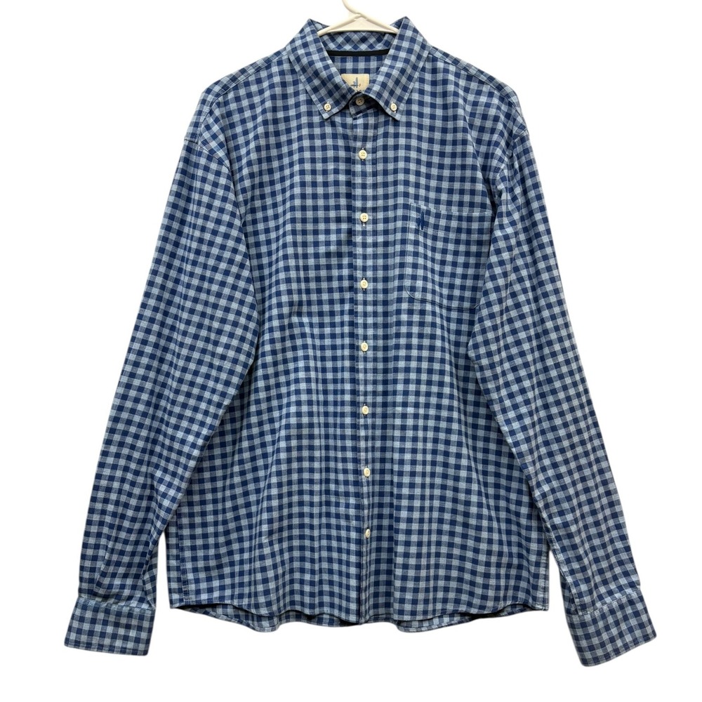 johnnie-O Mens Hanging Out Blue Gingham Check‎ Long Sleeve Button Down Shirt L